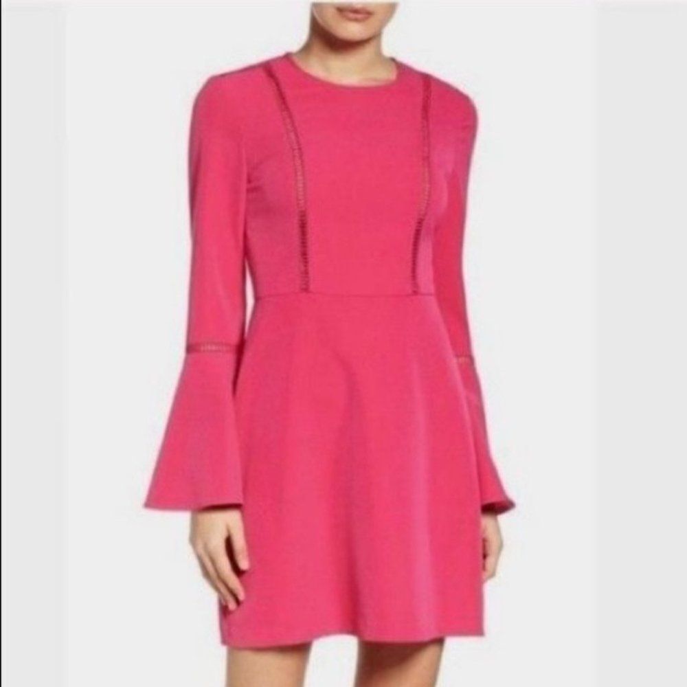 Charles Henry Bell Sleeve Mini Dress in Barbie Pink Medium